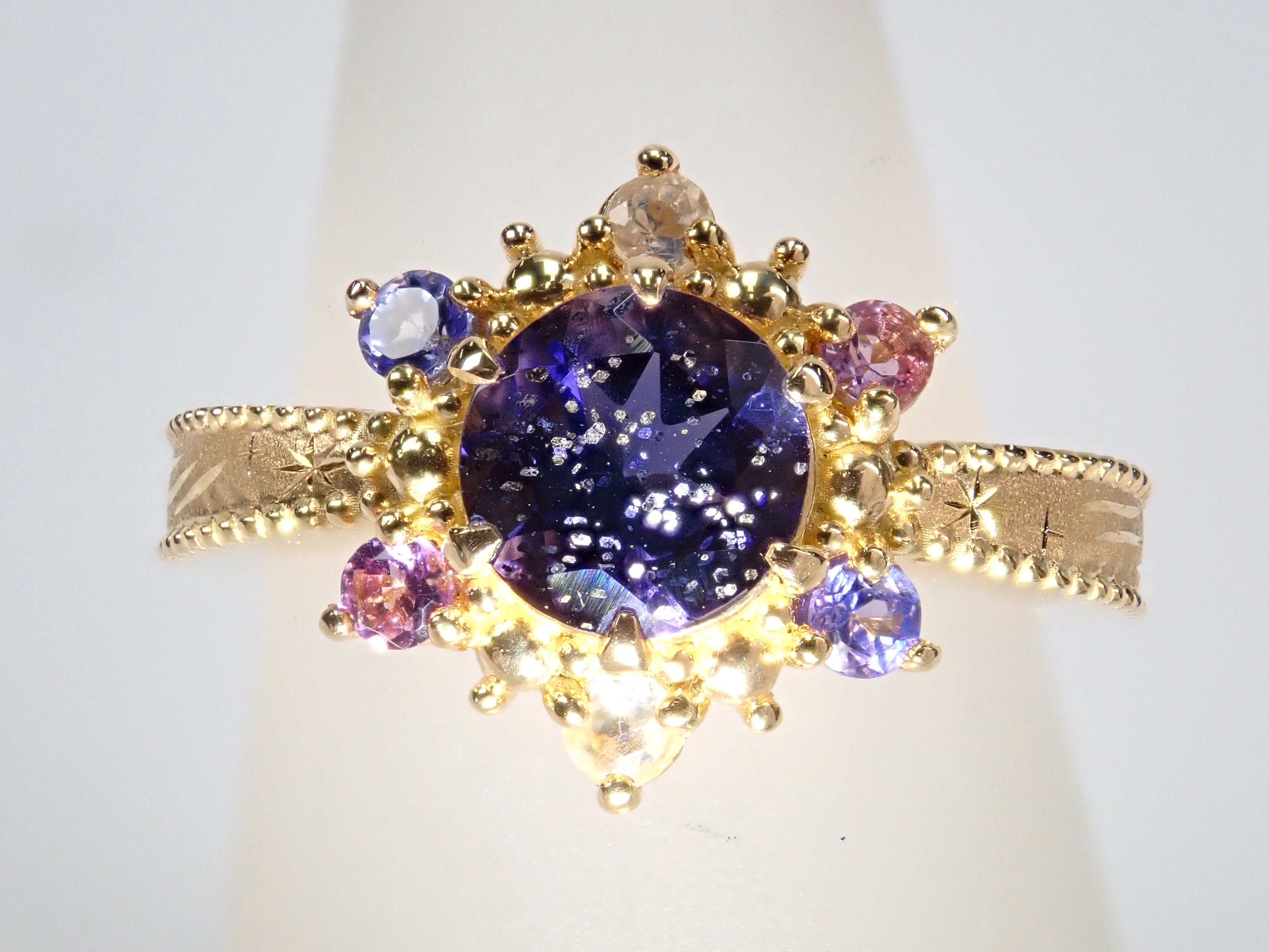 K18 Indian Iolite Sunstone 0.73ct Tanzanite Ring