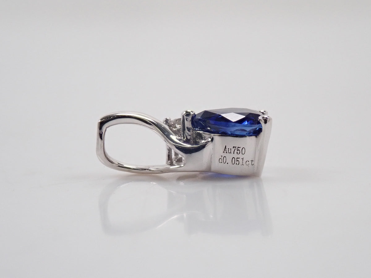【22602720掲載】【カラフリ】K18WG ブルーサファイア ダイヤモンド0.051ctペンダントトップ（ネックレストップ）鑑別書