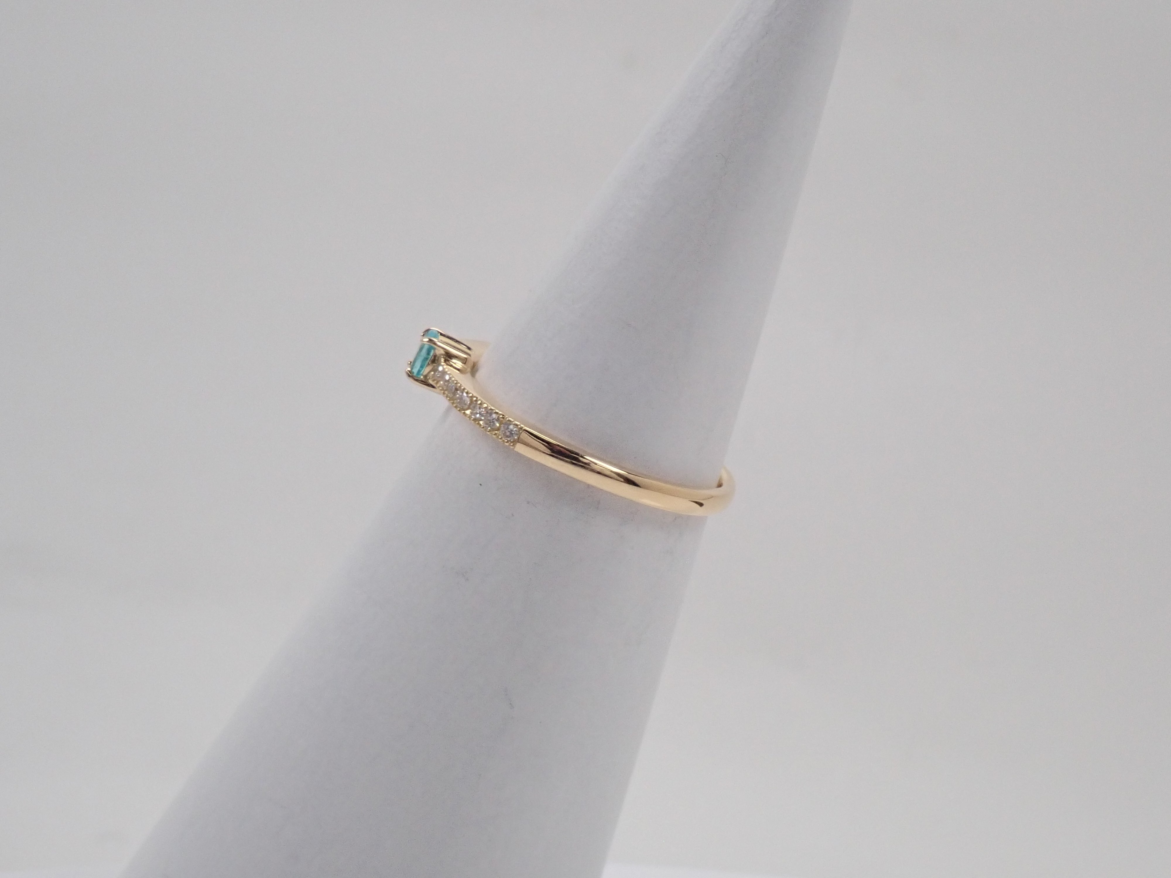 【22602676掲載】K18YG ブラジル産パライバトルマリン 0.095ct ダイヤモンド0.097ctリングソーティング