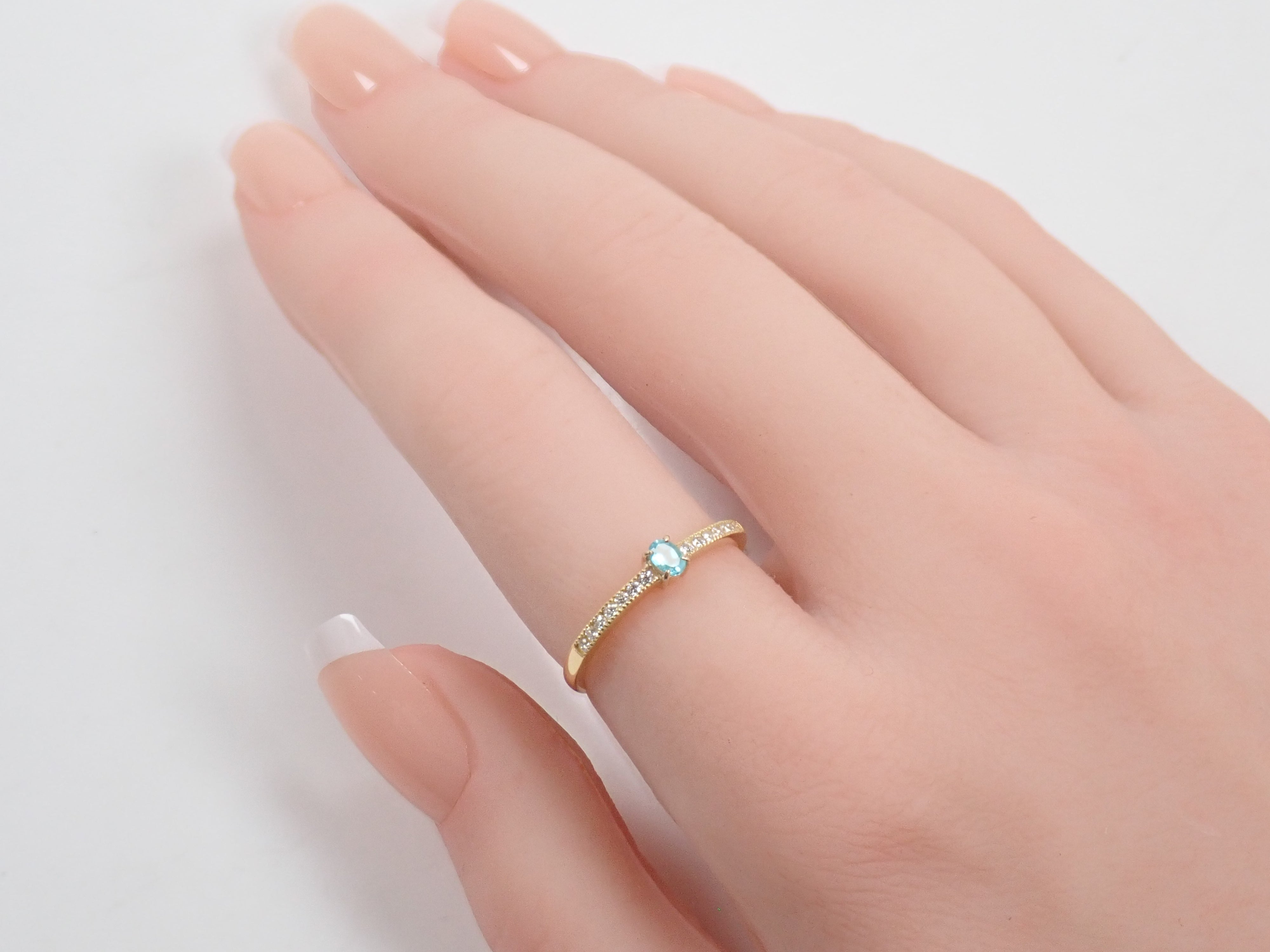 【22602676掲載】K18YG ブラジル産パライバトルマリン 0.095ct ダイヤモンド0.097ctリングソーティング