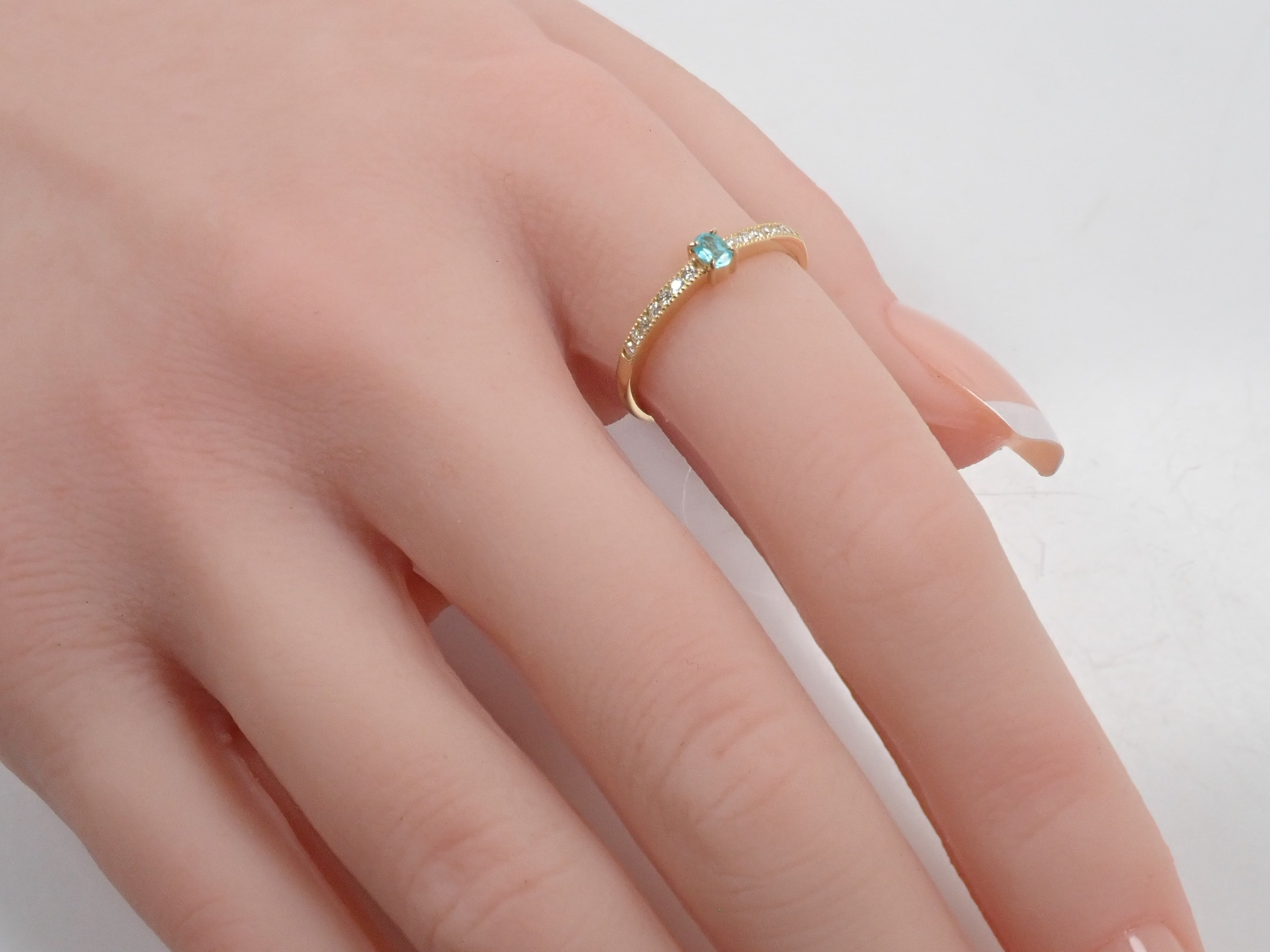 【22602676掲載】K18YG ブラジル産パライバトルマリン 0.095ct ダイヤモンド0.097ctリングソーティング