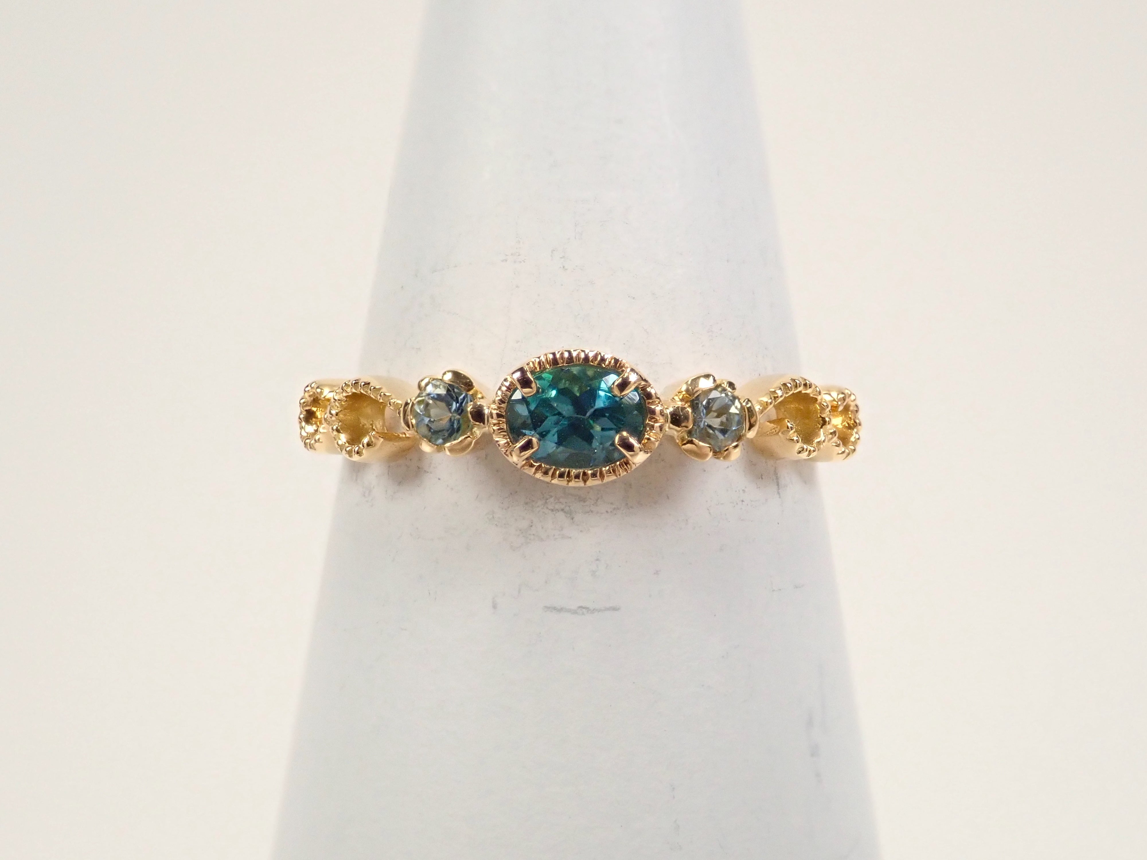 抽選販売083103_K18YGタンザニア産コーネルピン 0.217ct・アクアマリンリング