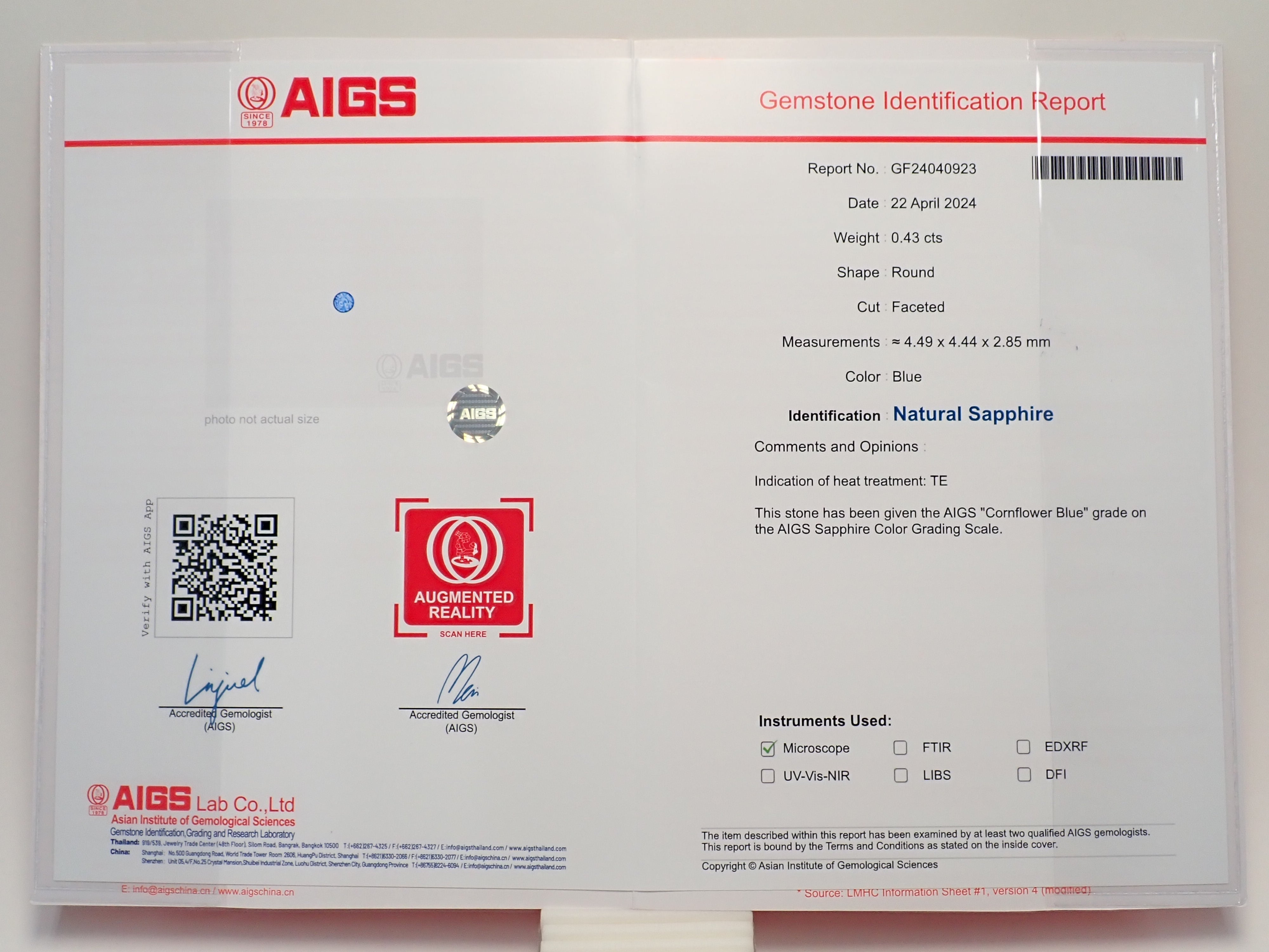 コーンフラワーブルーサファイア 0.430ctルース