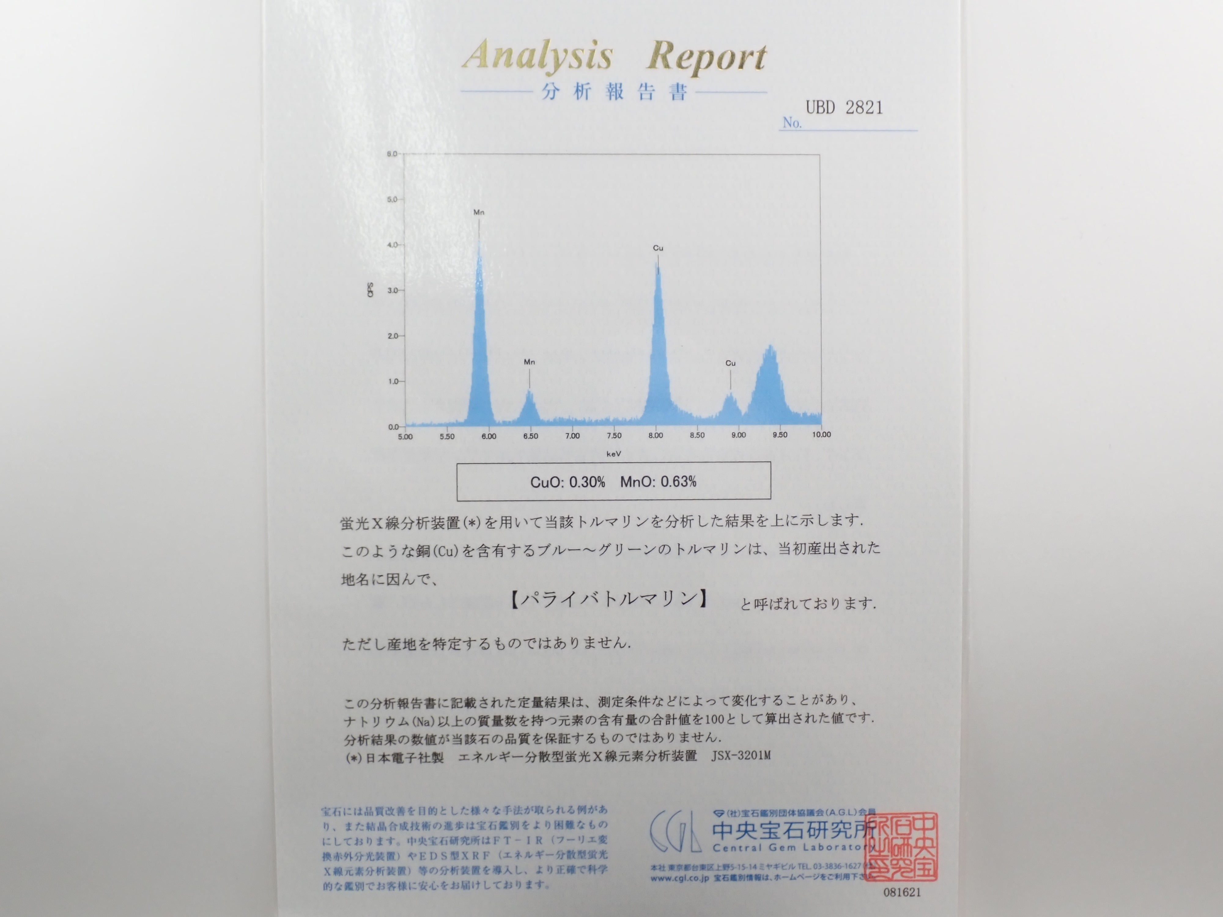 モザンビーク産モザンビーク産パライバトルマリン 2.037ctルース 中宝分析付