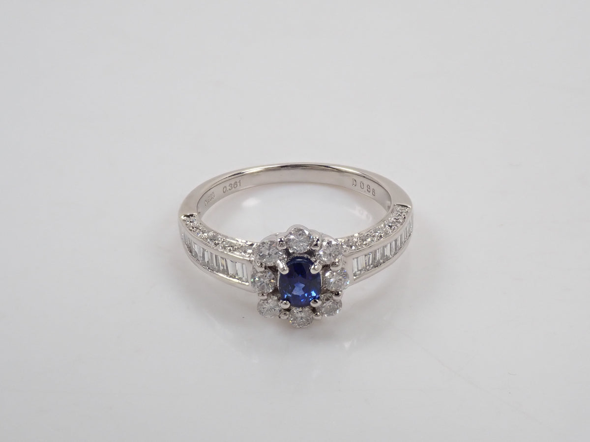 【9/14 22時販売】【カラフリ】Pt900 ロイヤルブルーサファイア 0.361ct・ダイヤモンド0.86ctリング鑑別書　