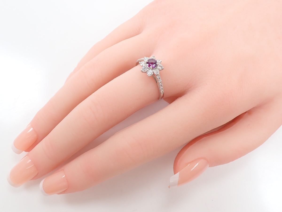 【9/14(月)AM10時〆：抽選販売_12】Pt900 スリランカ産パープルサファイア 4.3mm/0.35ctダイヤモンド0.54ctリング鑑別書