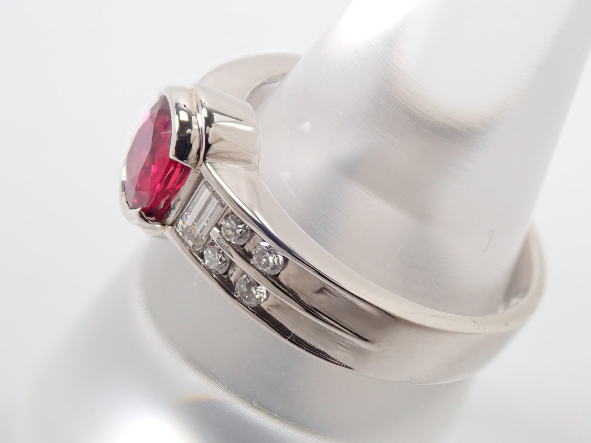 【9/14 22時販売】【カラフリ】Pt900 ルビー 0.71ct・ダイヤモンド 0.24ctリング鑑別書