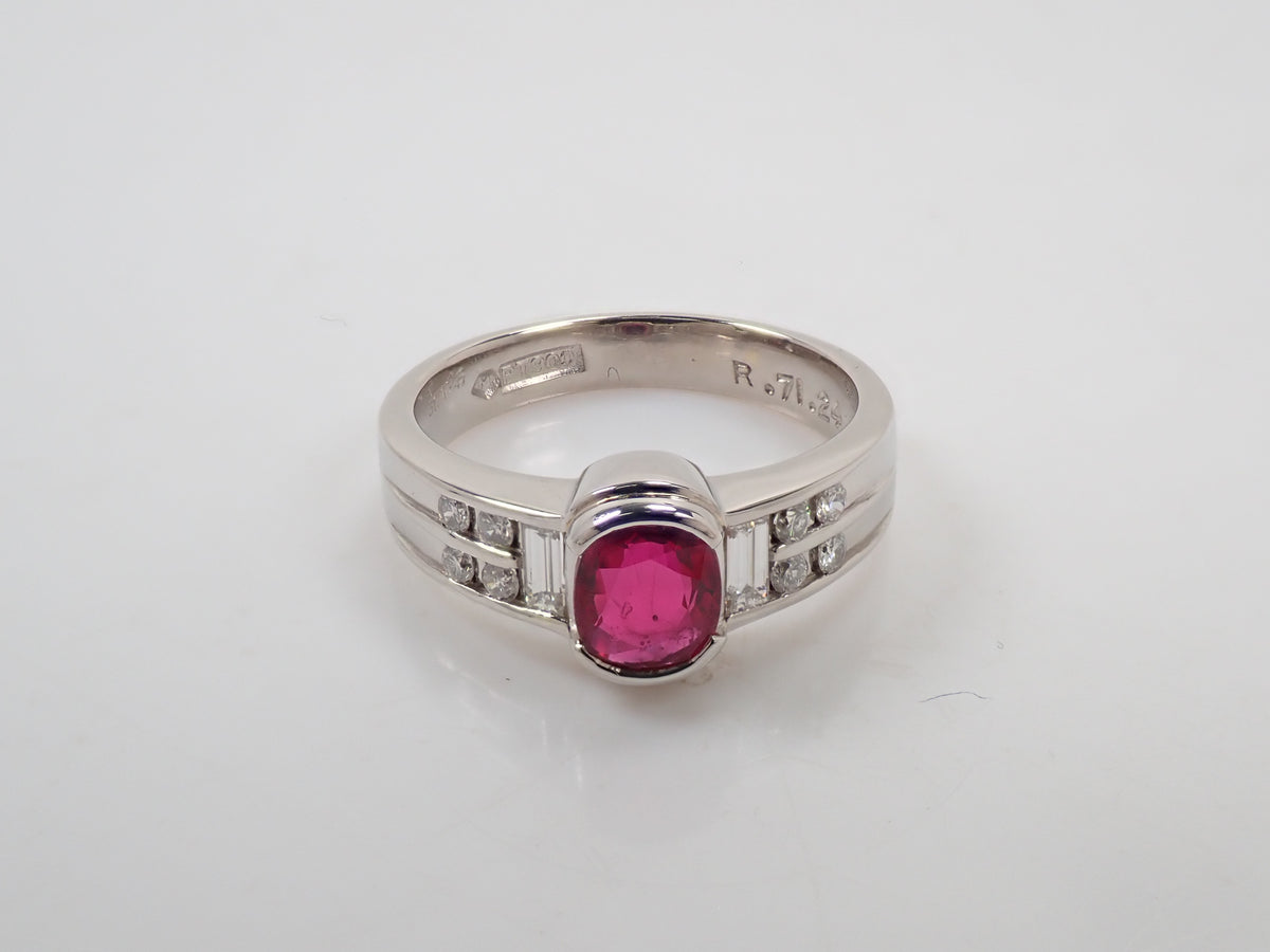 【9/14 22時販売】【カラフリ】Pt900 ルビー 0.71ct・ダイヤモンド 0.24ctリング鑑別書