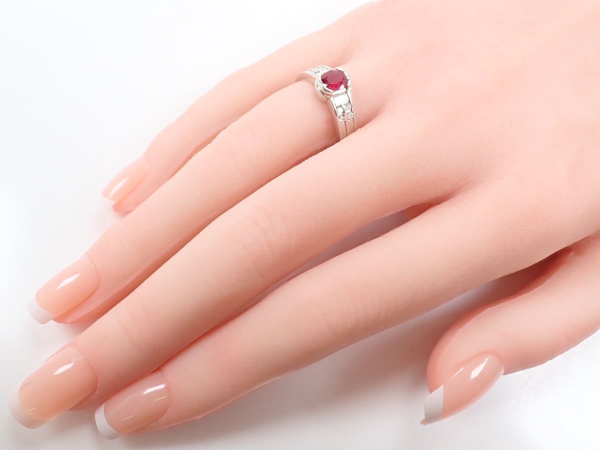【9/14 22時販売】【カラフリ】Pt900 ルビー 0.71ct・ダイヤモンド 0.24ctリング鑑別書