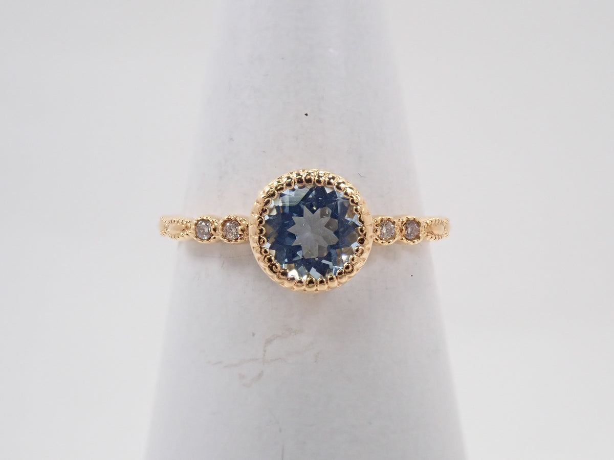 【9/20 22時販売】【カラフリ】K18 アクアマリン 0.65ct・ダイヤモンド0.02ctリング 鑑別カード