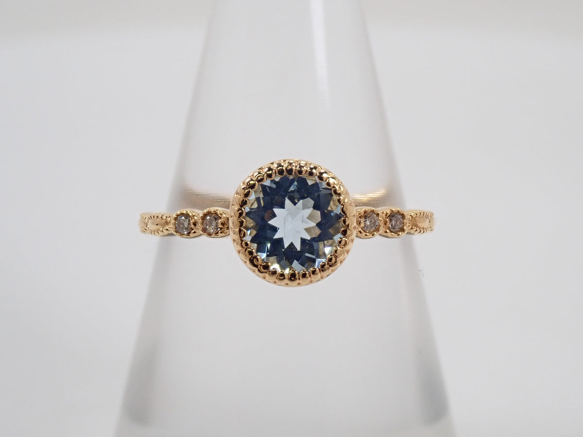 【9/20 22時販売】【カラフリ】K18 アクアマリン 0.65ct・ダイヤモンド0.02ctリング 鑑別カード