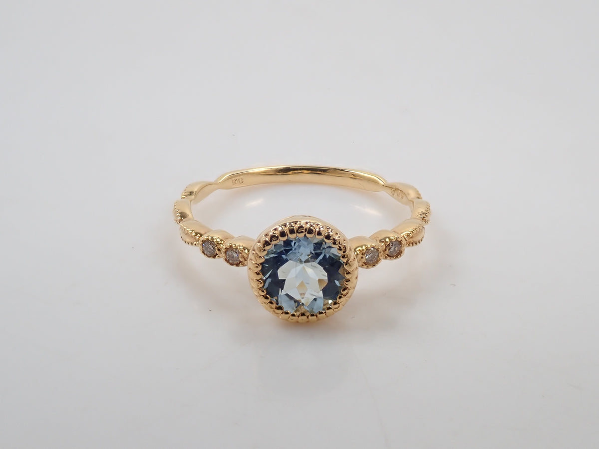 【9/20 22時販売】【カラフリ】K18 アクアマリン 0.65ct・ダイヤモンド0.02ctリング 鑑別カード