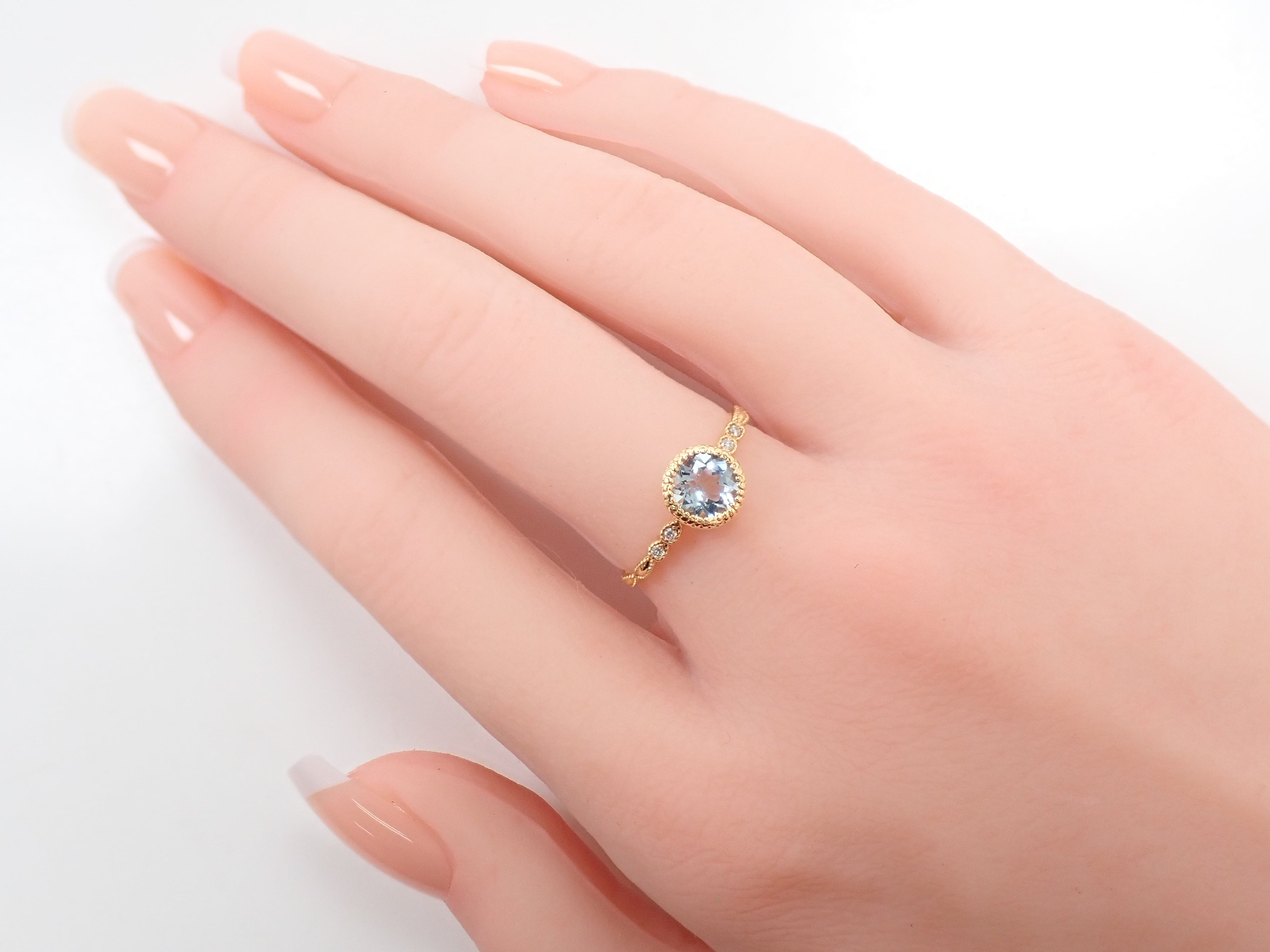 K18 アクアマリン 0.65ct・ダイヤモンド0.02ctリング 鑑別カード