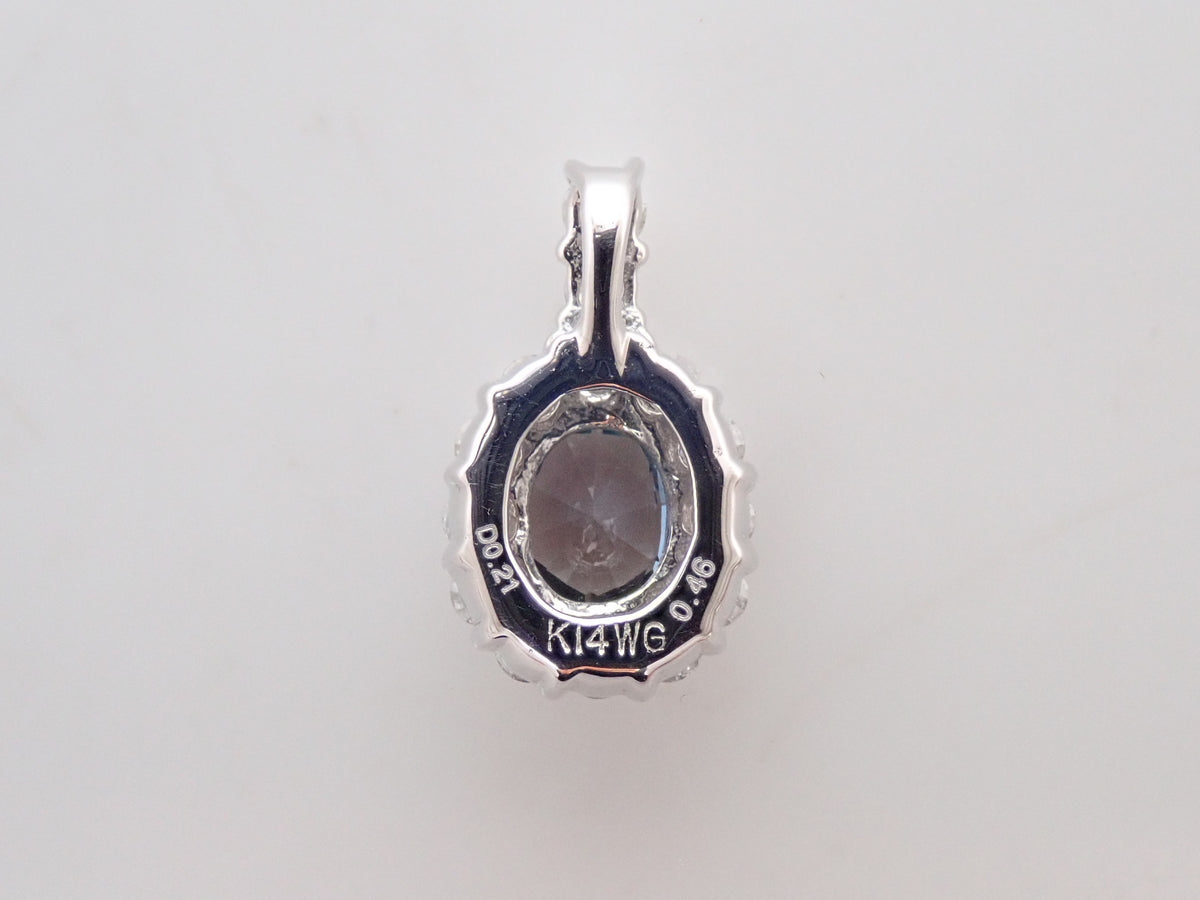 【10/3(土)AM10時〆：抽選販売①_08】K14WG 合成アレキサンドライト 0.46ct ダイヤモンド 0.21ctペンダントトップ（ネックレストップ）鑑別書