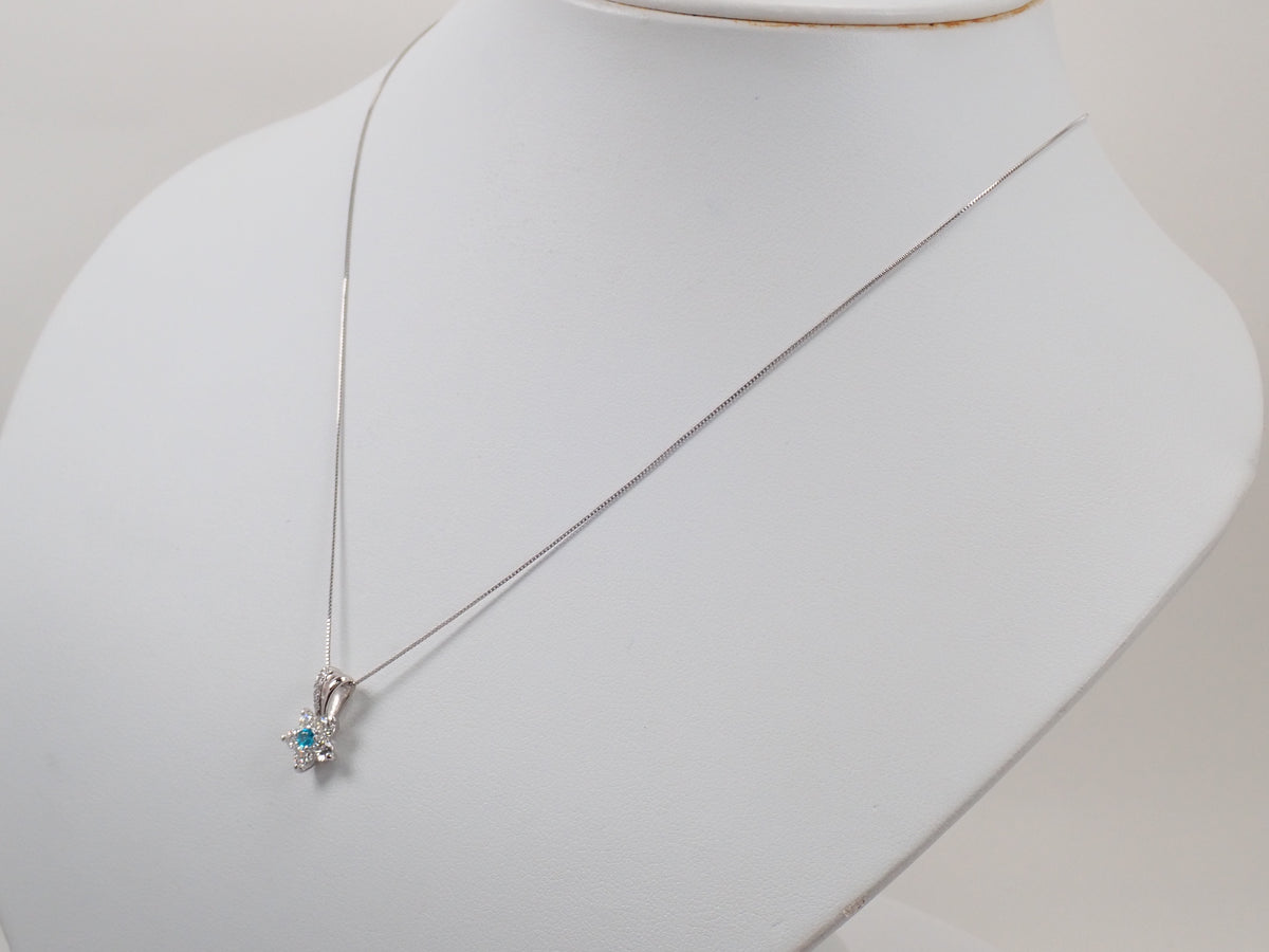【9/20 22時販売】【カラフリ】Pt900/Pt850 ブラジル産パライバトルマリン 0.08ct（CuO:2.0%、MnO:1.1%）・ダイヤモンド 0.56ctペンダント（ネックレス）鑑別書　