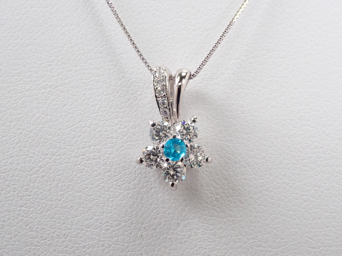 【9/20 22時販売】【カラフリ】Pt900/Pt850 ブラジル産パライバトルマリン 0.08ct（CuO:2.0%、MnO:1.1%）・ダイヤモンド 0.56ctペンダント（ネックレス）鑑別書　