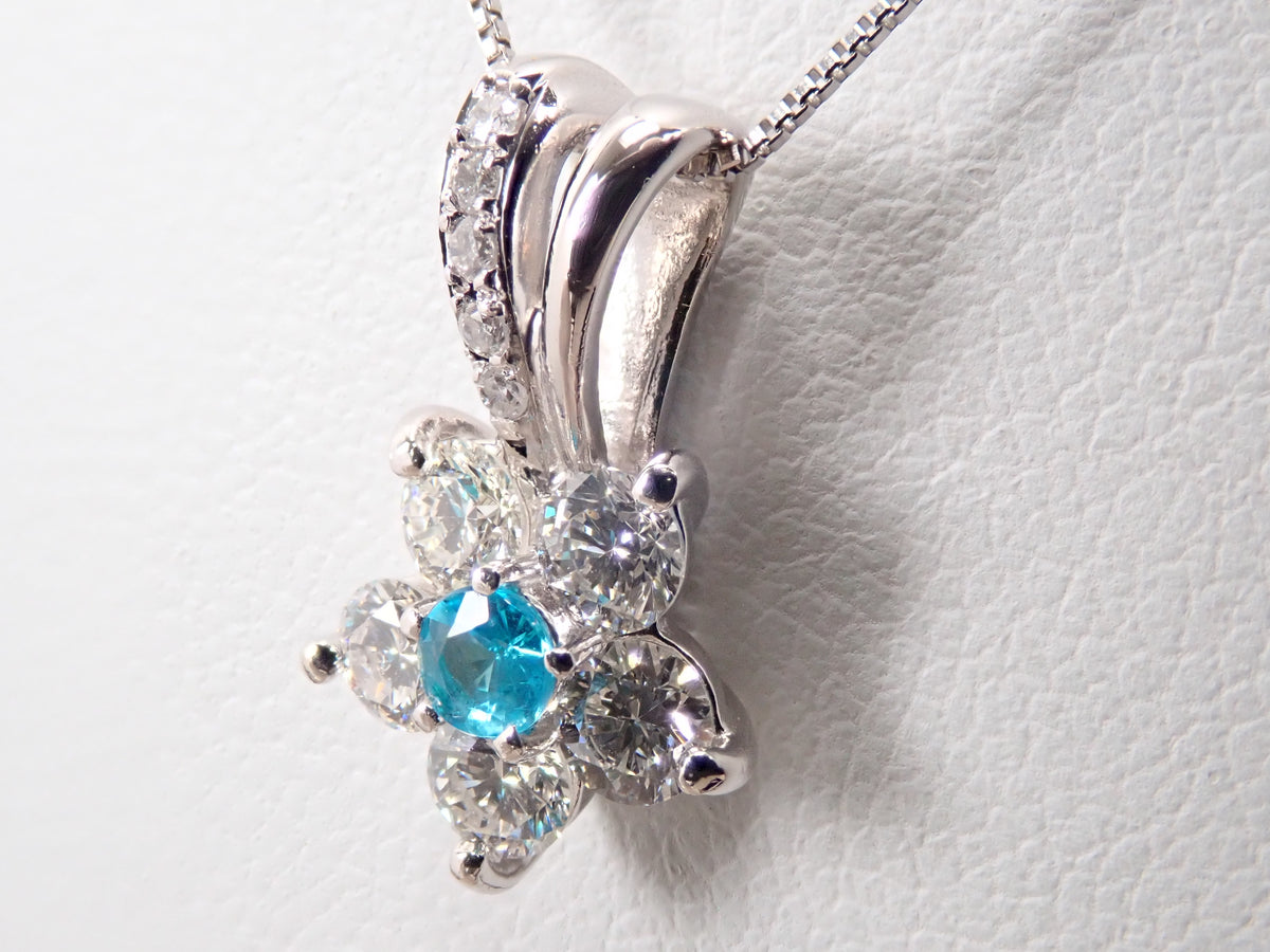 【9/20 22時販売】【カラフリ】Pt900/Pt850 ブラジル産パライバトルマリン 0.08ct（CuO:2.0%、MnO:1.1%）・ダイヤモンド 0.56ctペンダント（ネックレス）鑑別書　