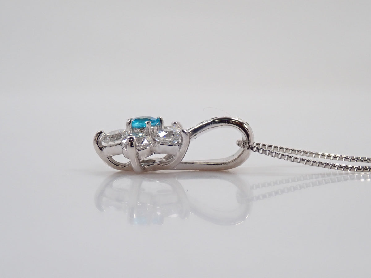 【9/20 22時販売】【カラフリ】Pt900/Pt850 ブラジル産パライバトルマリン 0.08ct（CuO:2.0%、MnO:1.1%）・ダイヤモンド 0.56ctペンダント（ネックレス）鑑別書　
