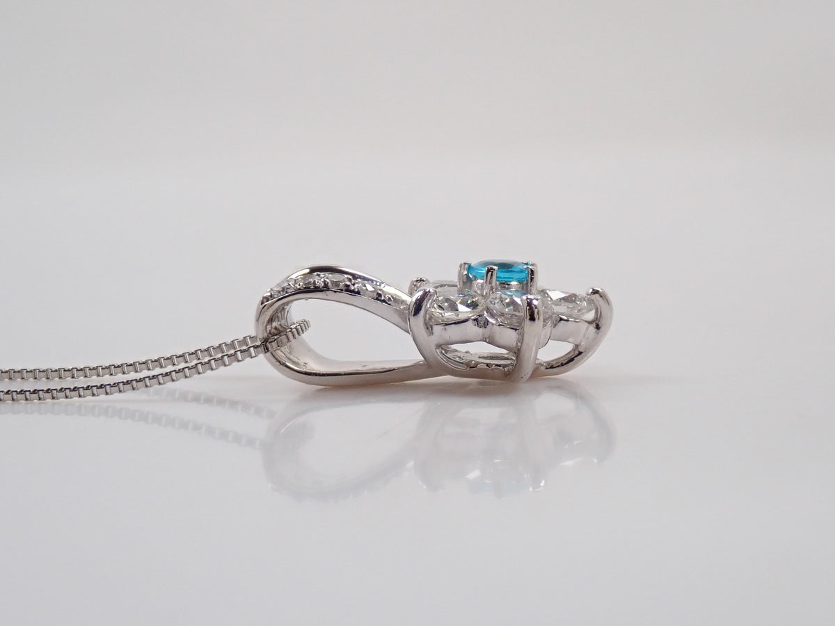 【9/20 22時販売】【カラフリ】Pt900/Pt850 ブラジル産パライバトルマリン 0.08ct（CuO:2.0%、MnO:1.1%）・ダイヤモンド 0.56ctペンダント（ネックレス）鑑別書　