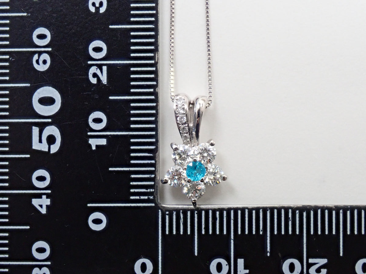 【9/20 22時販売】【カラフリ】Pt900/Pt850 ブラジル産パライバトルマリン 0.08ct（CuO:2.0%、MnO:1.1%）・ダイヤモンド 0.56ctペンダント（ネックレス）鑑別書　