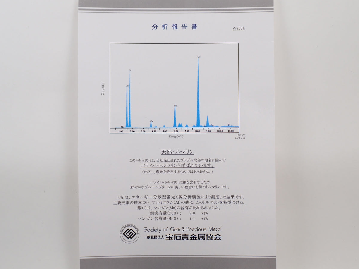 【9/20 22時販売】【カラフリ】Pt900/Pt850 ブラジル産パライバトルマリン 0.08ct（CuO:2.0%、MnO:1.1%）・ダイヤモンド 0.56ctペンダント（ネックレス）鑑別書　
