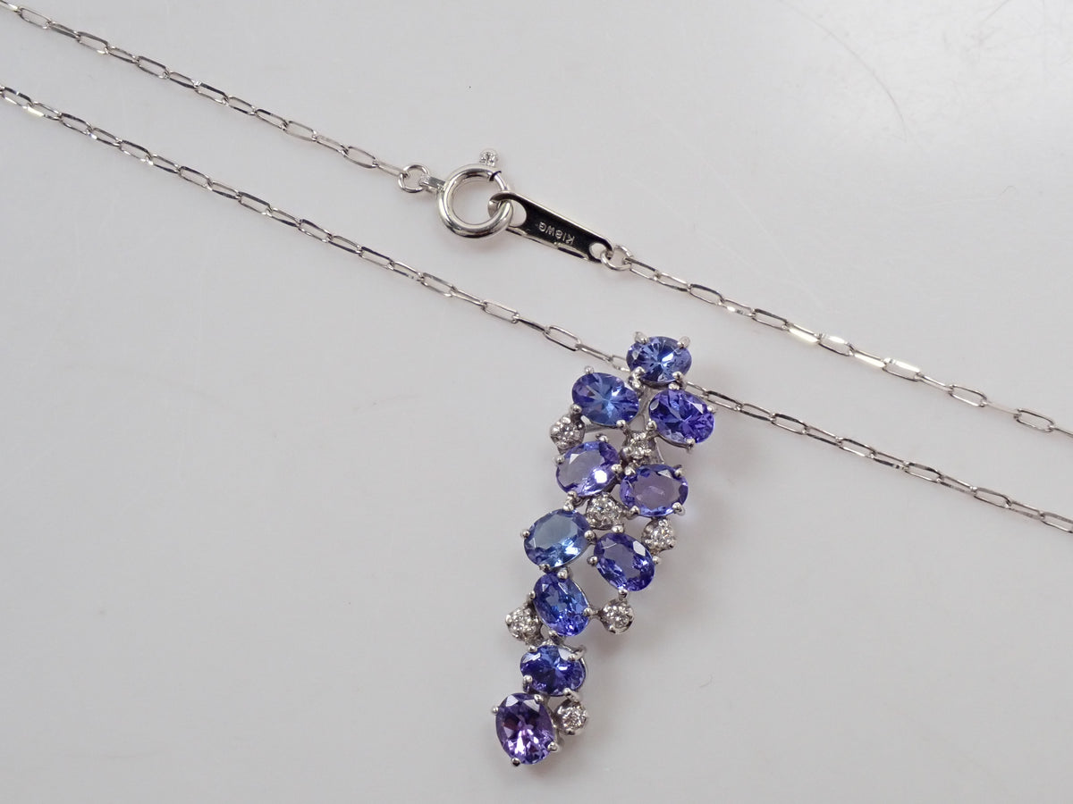 【9/20 22時販売】【カラフリ】K18WG タンザナイト1.79ct・ダイヤモンド0.07ctペンダント（ネックレス）