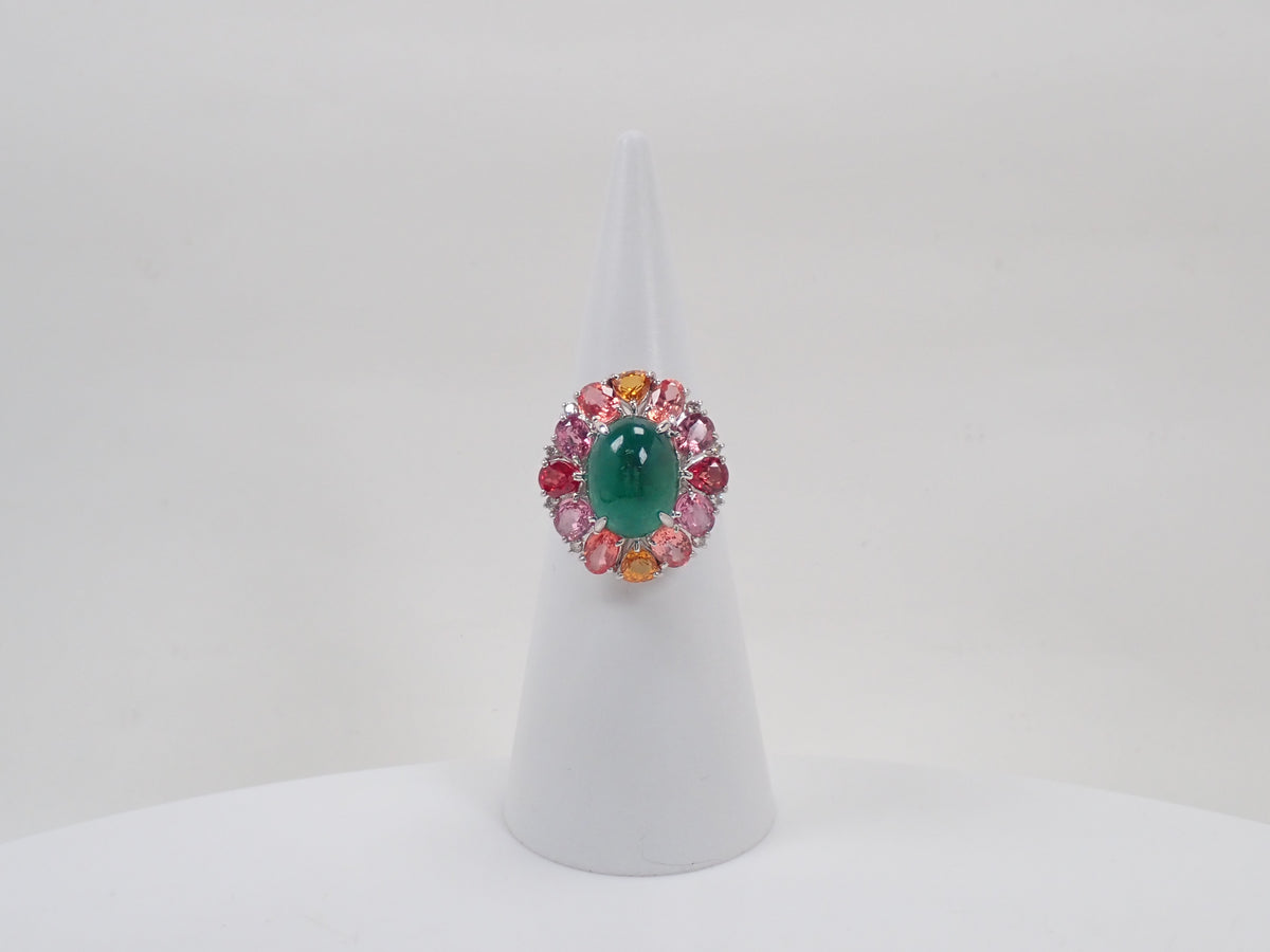 【9/24 22時販売】【カラフリ】Pt900 エメラルド 5.33ct サファイア4.52ct、ダイヤモンド0.12ctリング 宝貴協