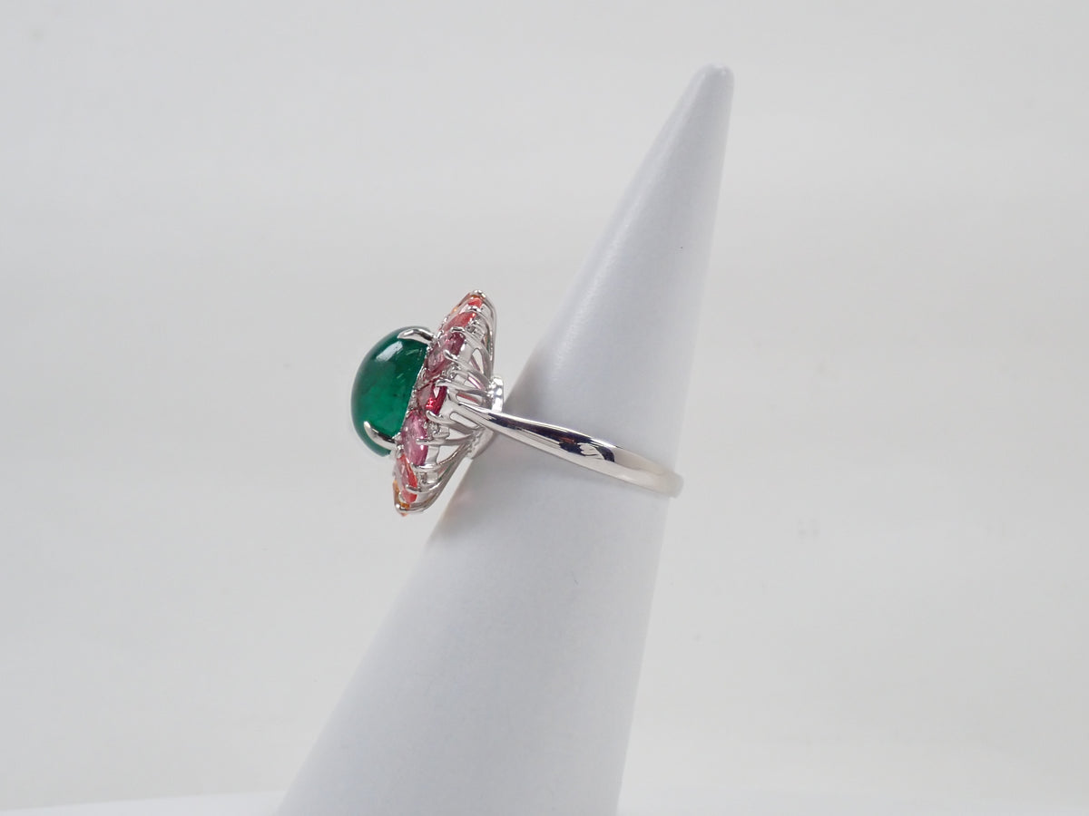 【9/24 22時販売】【カラフリ】Pt900 エメラルド 5.33ct サファイア4.52ct、ダイヤモンド0.12ctリング 宝貴協