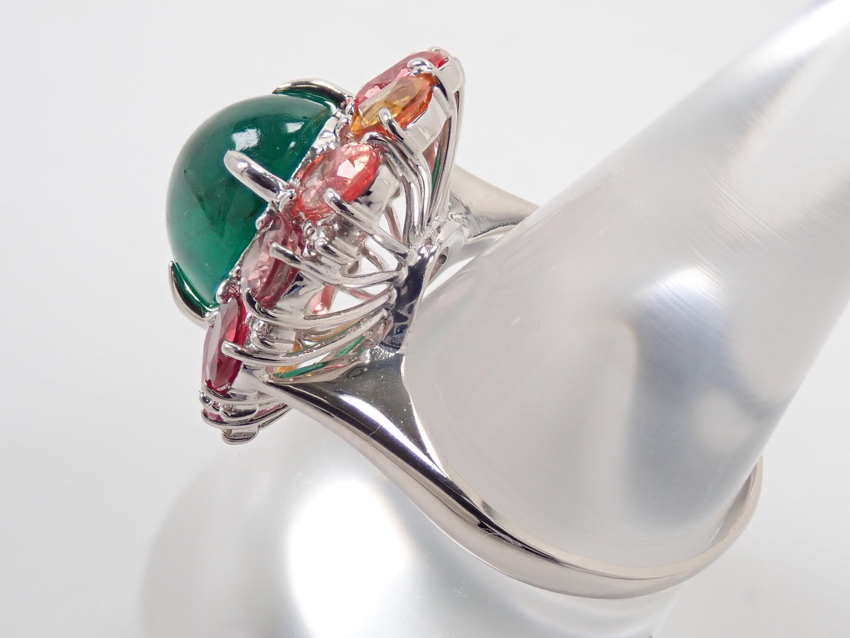【9/24 22時販売】【カラフリ】Pt900 エメラルド 5.33ct サファイア4.52ct、ダイヤモンド0.12ctリング 宝貴協