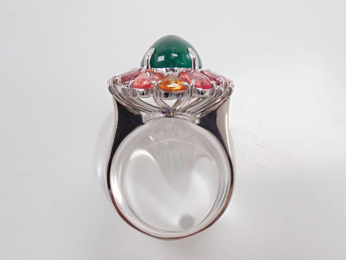 【9/24 22時販売】【カラフリ】Pt900 エメラルド 5.33ct サファイア4.52ct、ダイヤモンド0.12ctリング 宝貴協