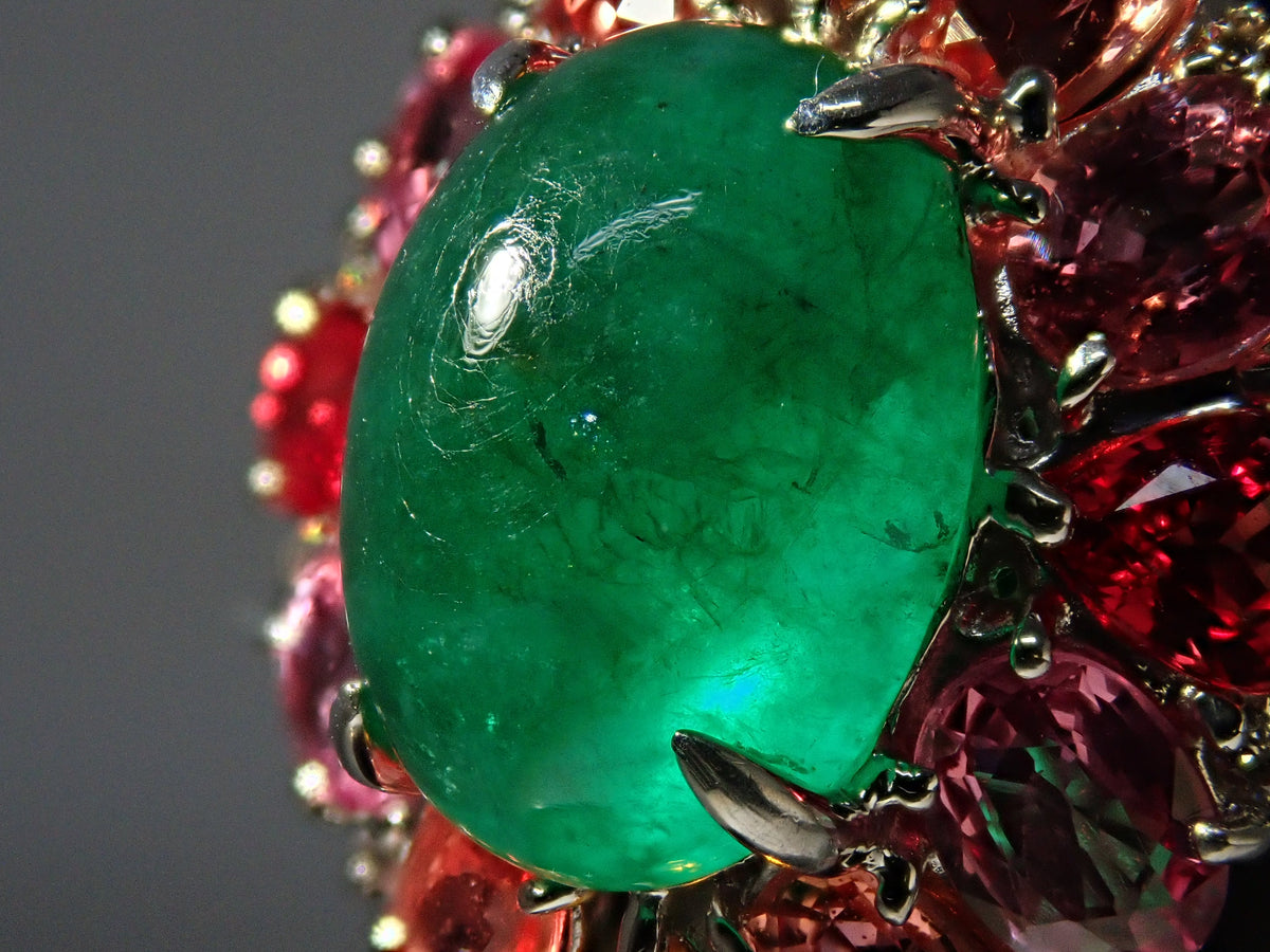 【9/24 22時販売】【カラフリ】Pt900 エメラルド 5.33ct サファイア4.52ct、ダイヤモンド0.12ctリング 宝貴協