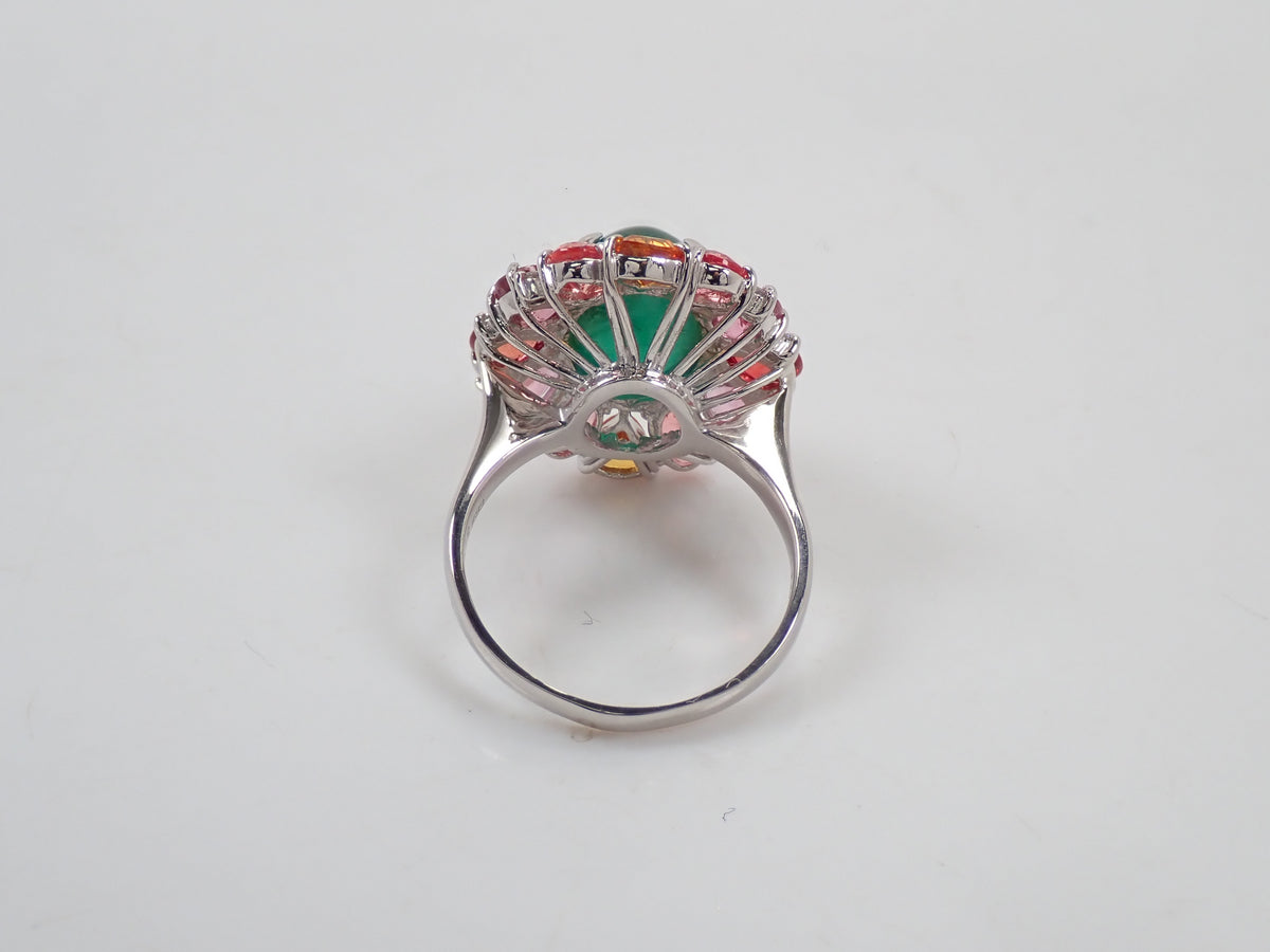 【9/24 22時販売】【カラフリ】Pt900 エメラルド 5.33ct サファイア4.52ct、ダイヤモンド0.12ctリング 宝貴協