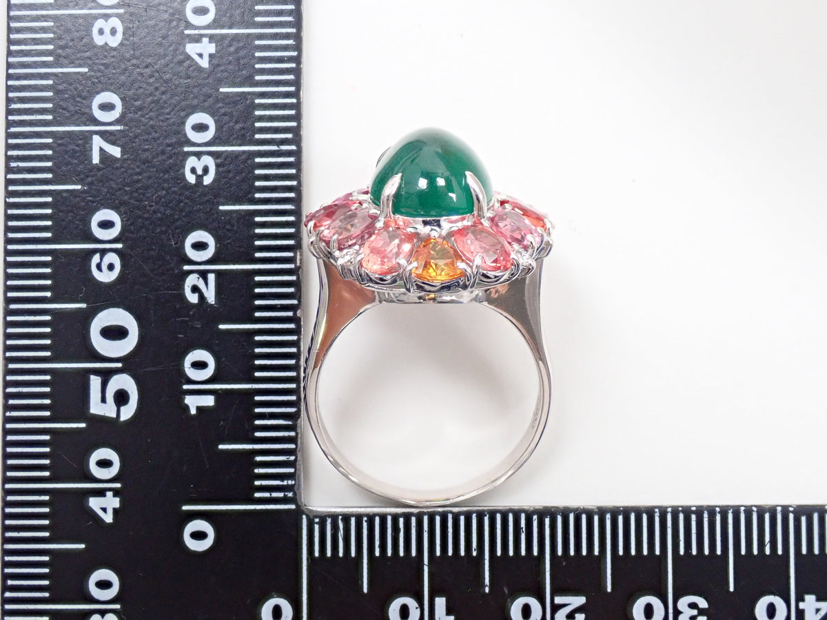 【9/24 22時販売】【カラフリ】Pt900 エメラルド 5.33ct サファイア4.52ct、ダイヤモンド0.12ctリング 宝貴協