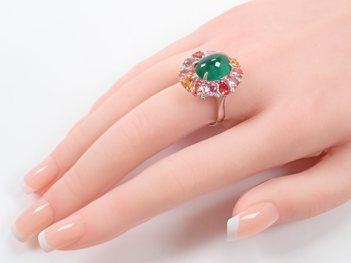 【9/24 22時販売】【カラフリ】Pt900 エメラルド 5.33ct サファイア4.52ct、ダイヤモンド0.12ctリング 宝貴協