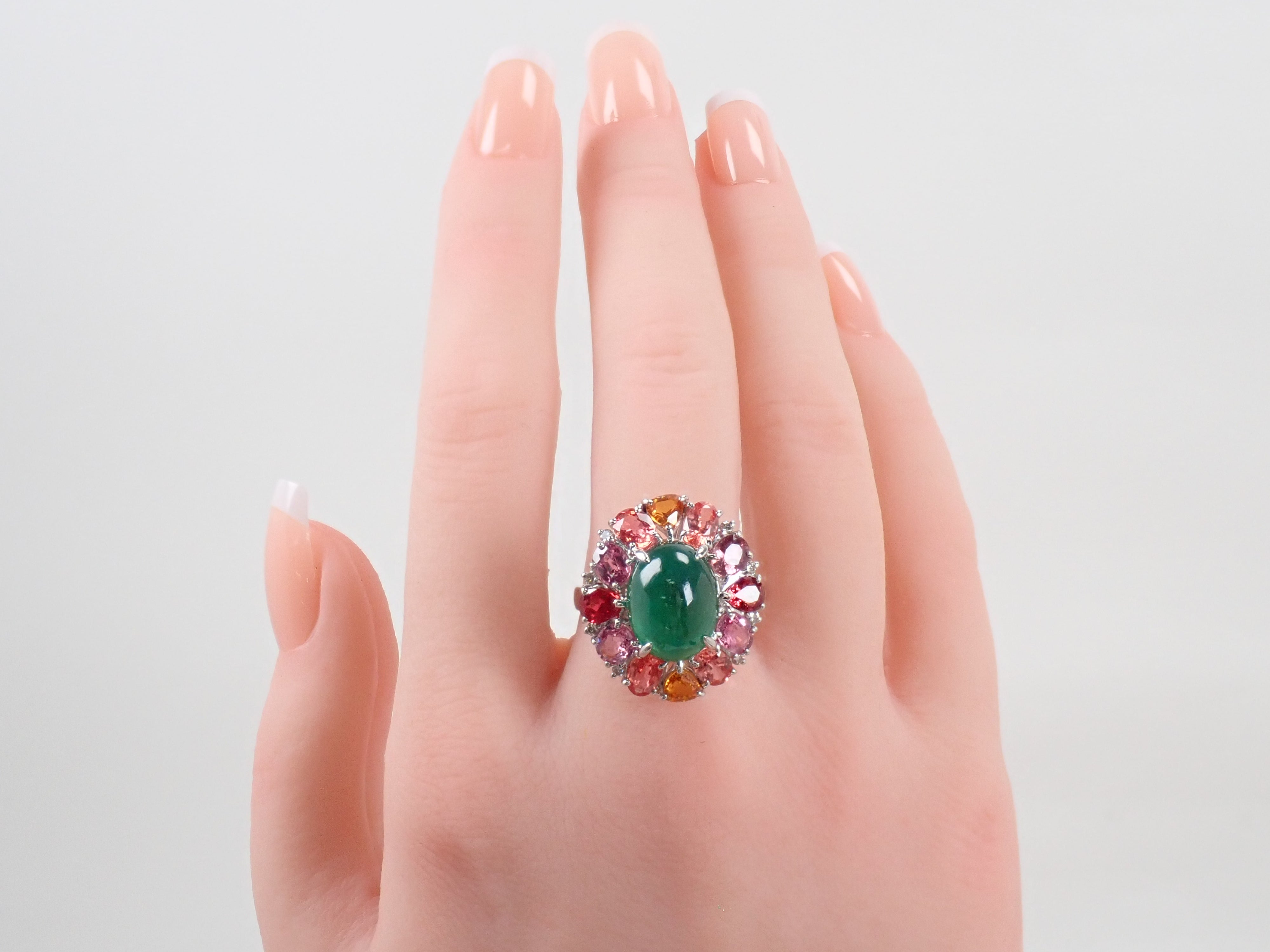 Pt900 エメラルド 5.33ct サファイア4.52ct、ダイヤモンド0.12ctリング