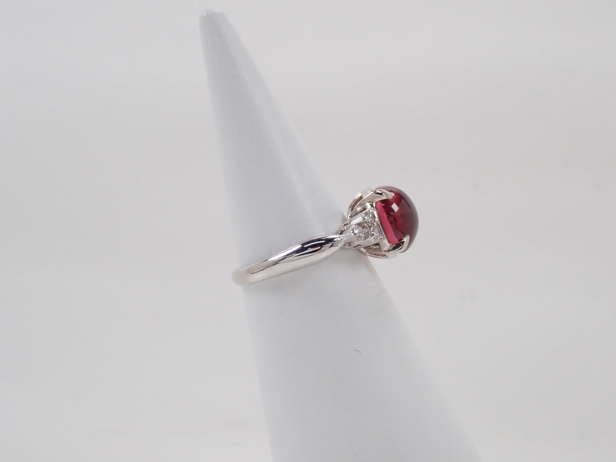 【9/18 22時販売】【カラフリ】Pt900 トルマリンキャッツアイ 4.598ct ダイヤモンド0.20ctリング