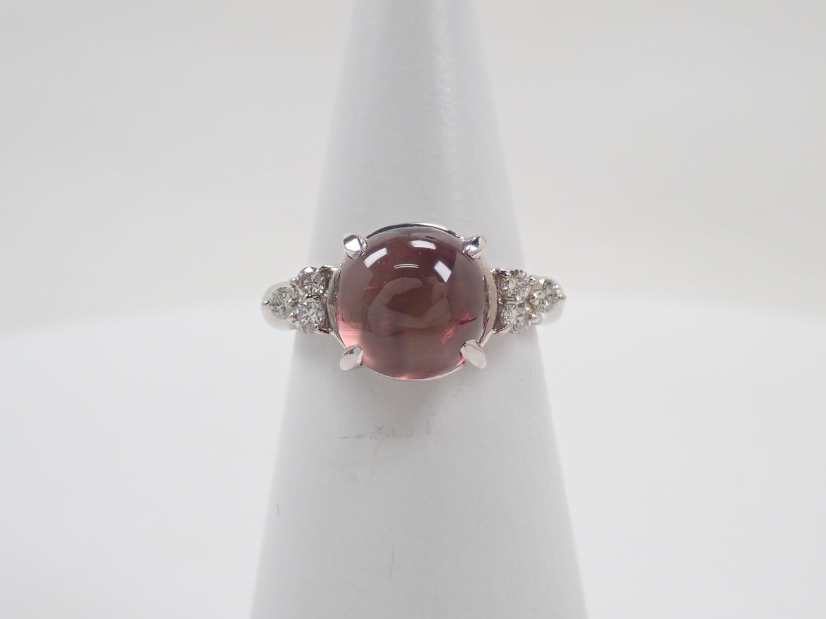 【9/18 22時販売】【カラフリ】Pt900 トルマリンキャッツアイ 4.598ct ダイヤモンド0.20ctリング