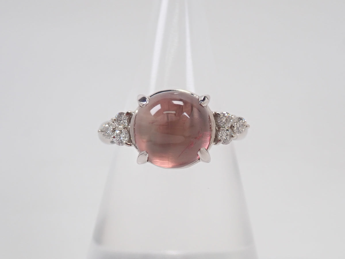 【9/18 22時販売】【カラフリ】Pt900 トルマリンキャッツアイ 4.598ct ダイヤモンド0.20ctリング