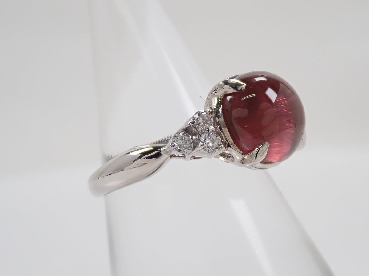 【9/18 22時販売】【カラフリ】Pt900 トルマリンキャッツアイ 4.598ct ダイヤモンド0.20ctリング