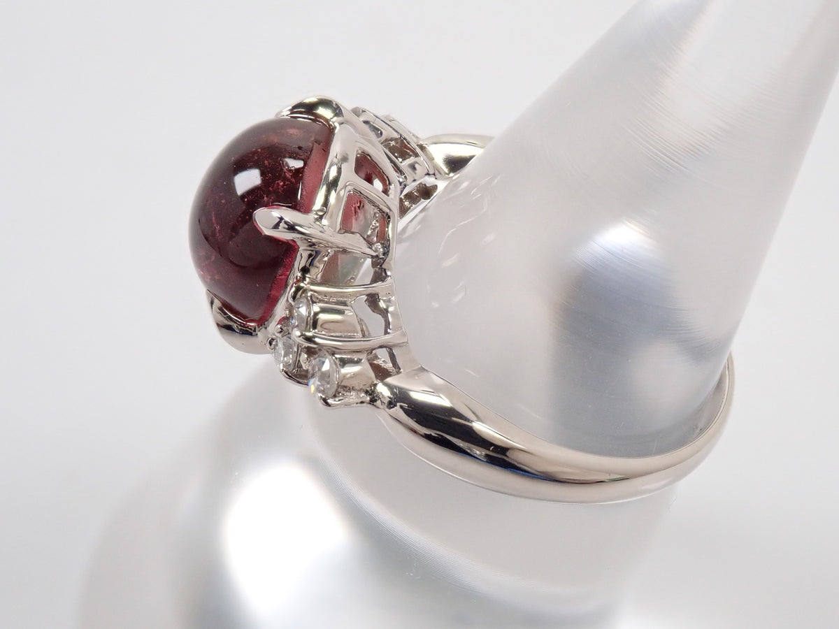 【9/18 22時販売】【カラフリ】Pt900 トルマリンキャッツアイ 4.598ct ダイヤモンド0.20ctリング