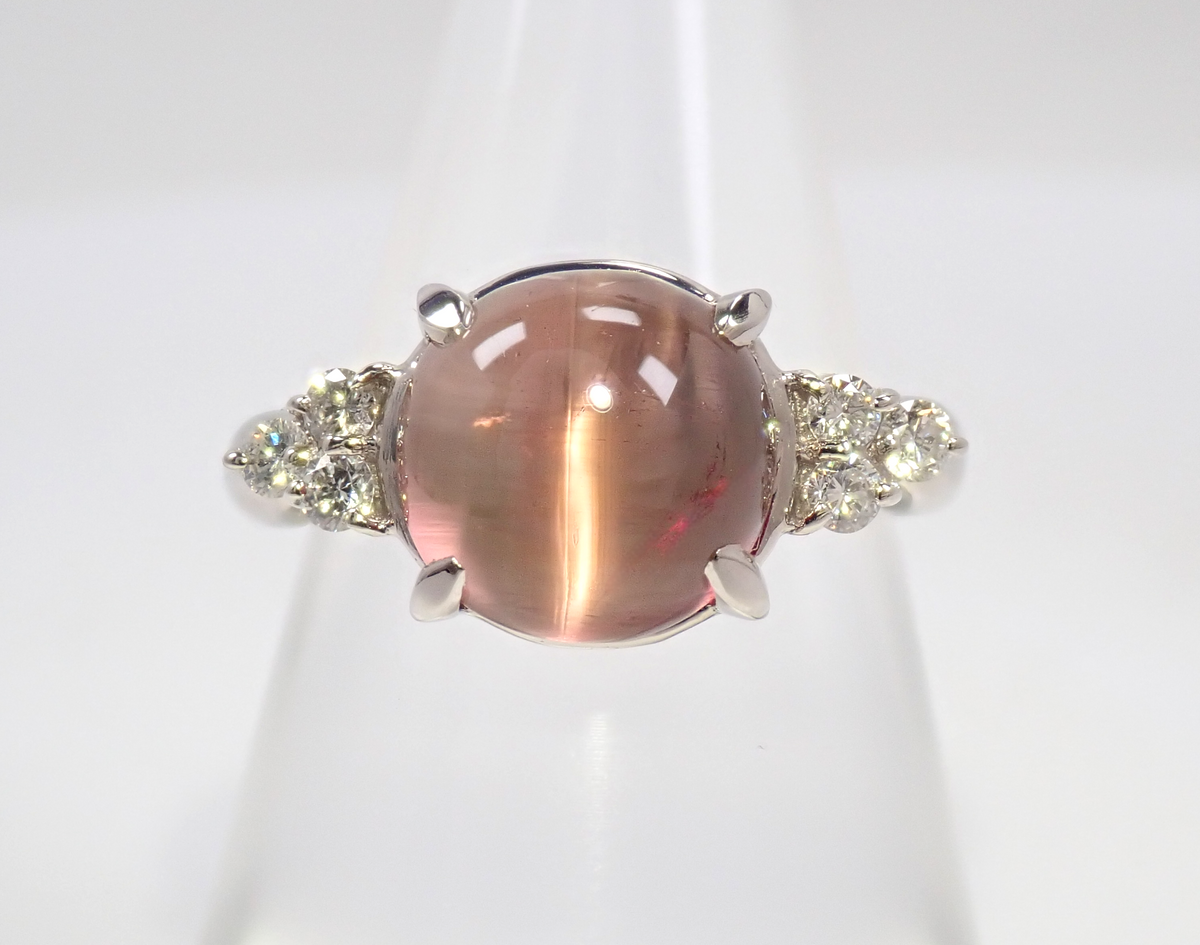 【9/18 22時販売】【カラフリ】Pt900 トルマリンキャッツアイ 4.598ct ダイヤモンド0.20ctリングソーティング