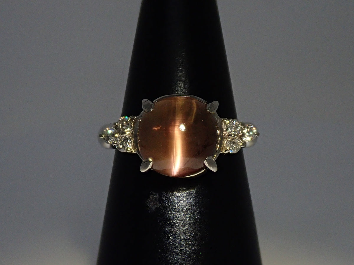 【9/18 22時販売】【カラフリ】Pt900 トルマリンキャッツアイ 4.598ct ダイヤモンド0.20ctリング