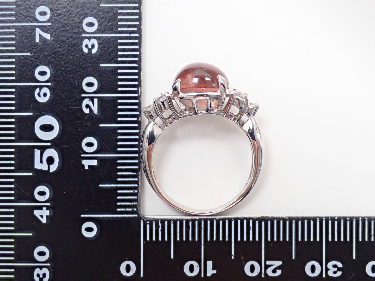 【9/18 22時販売】【カラフリ】Pt900 トルマリンキャッツアイ 4.598ct ダイヤモンド0.20ctリング