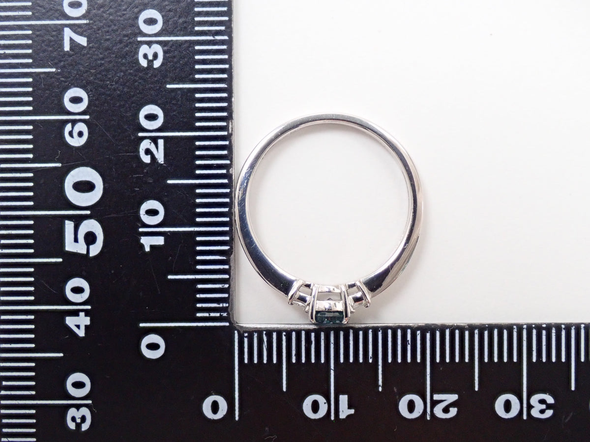 【9/24 22時販売】【カラフリ】Pt900 ティールグリーンサファイア 0.46ct ダイヤモンド0.10ctリング鑑別書