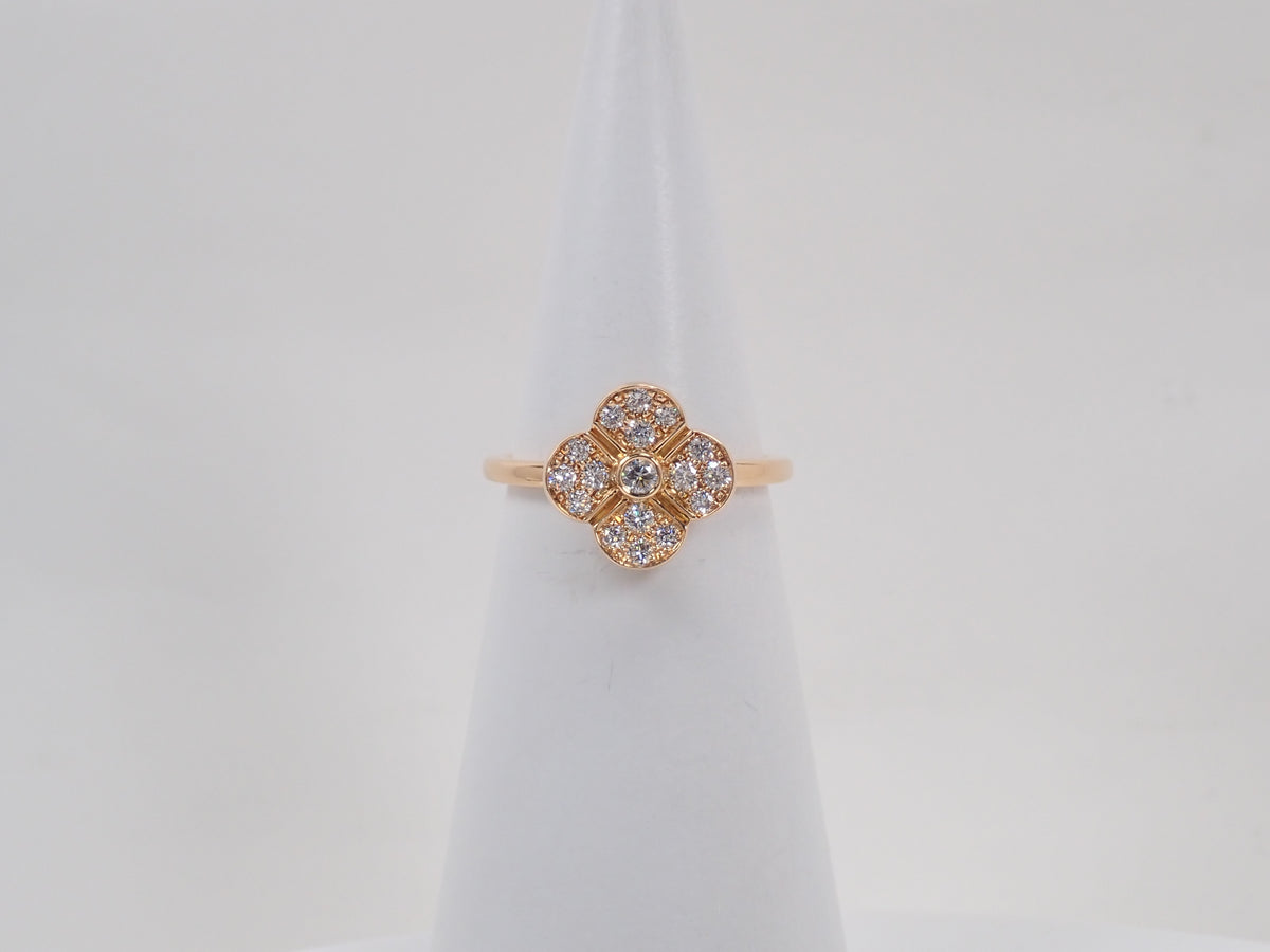 【9/30 22時販売】【カラフリ】K18 ダイヤモンド0.35ct フラワーモチーフリング鑑別書
