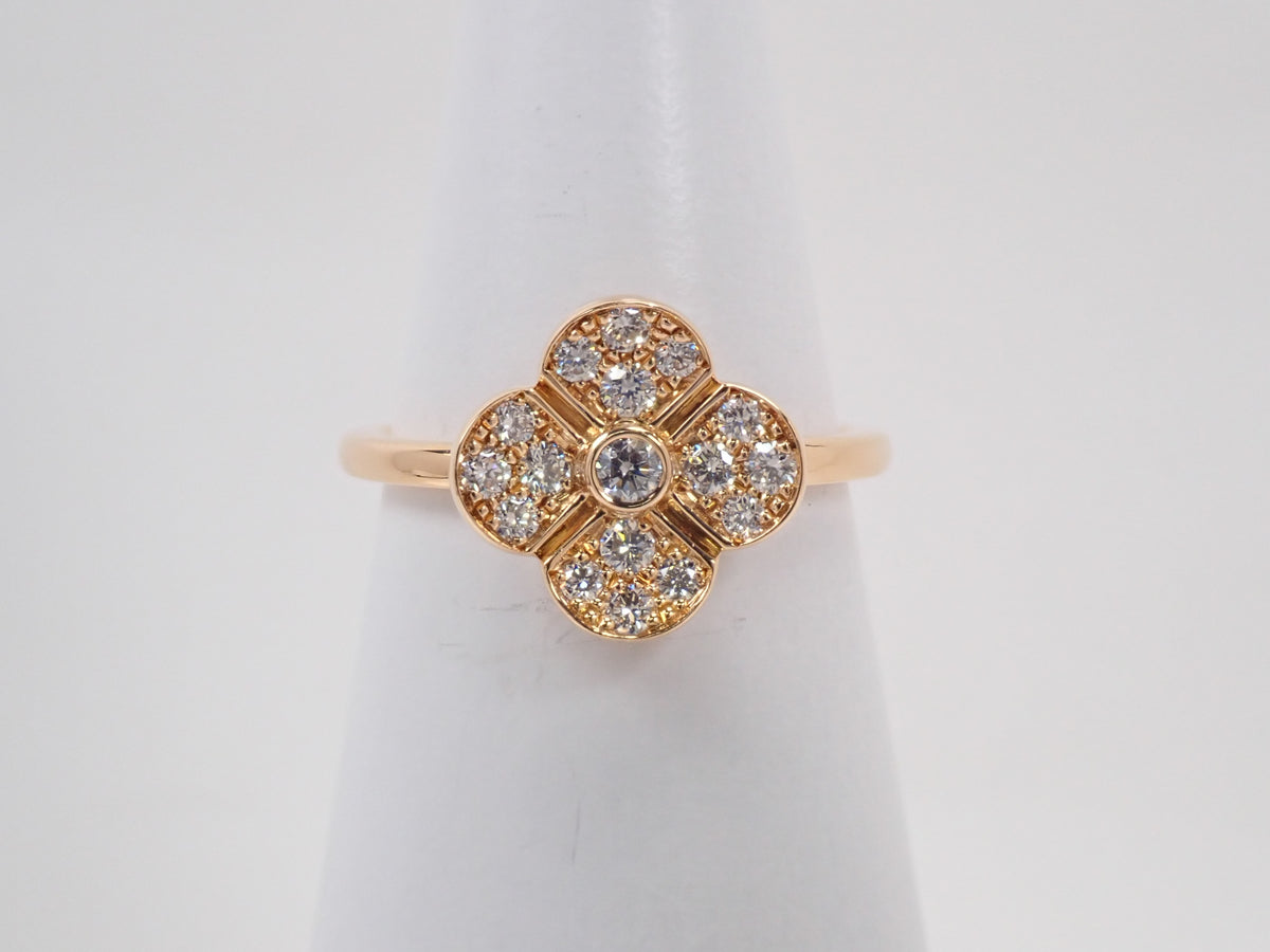 【9/30 22時販売】【カラフリ】K18 ダイヤモンド0.35ct フラワーモチーフリング鑑別書