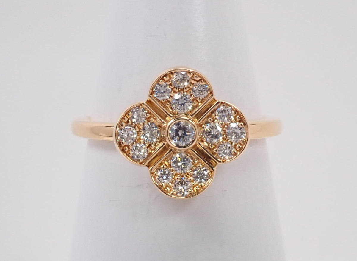 【9/30 22時販売】【カラフリ】K18 ダイヤモンド0.35ct フラワーモチーフリング鑑別書