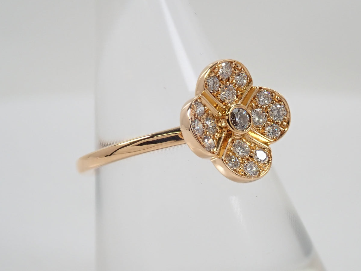 【9/30 22時販売】【カラフリ】K18 ダイヤモンド0.35ct フラワーモチーフリング鑑別書