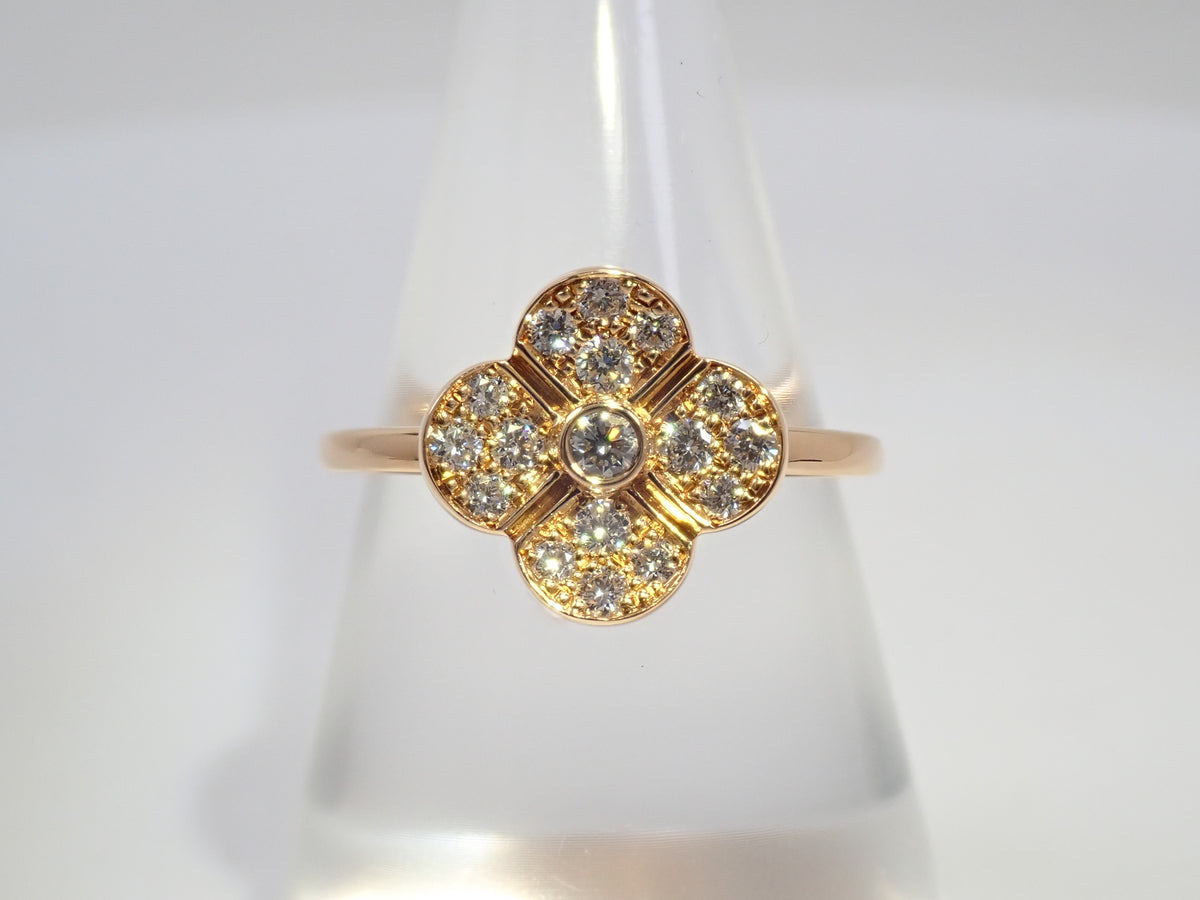 【9/30 22時販売】【カラフリ】K18 ダイヤモンド0.35ct フラワーモチーフリング鑑別書
