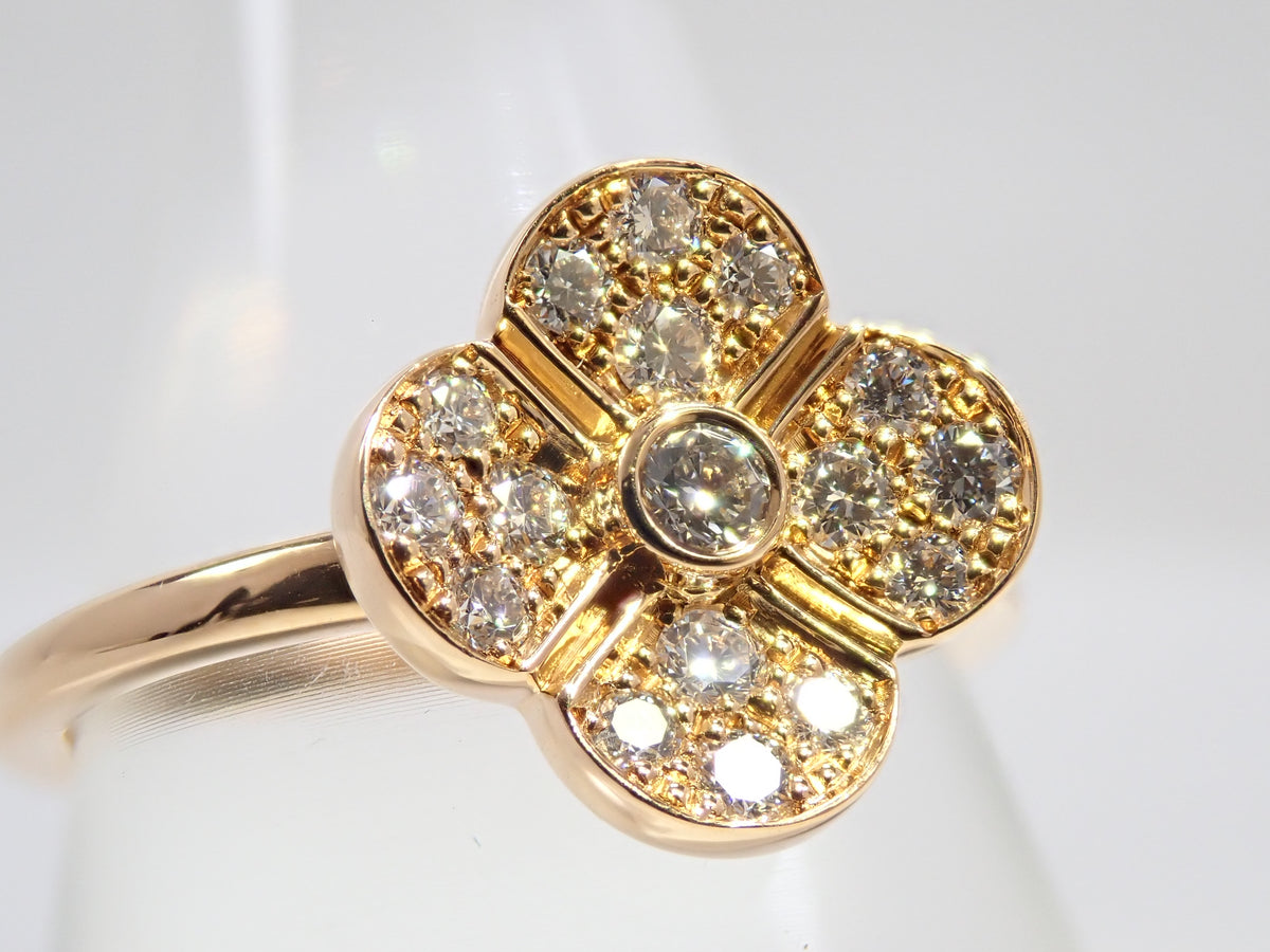 【9/30 22時販売】【カラフリ】K18 ダイヤモンド0.35ct フラワーモチーフリング鑑別書